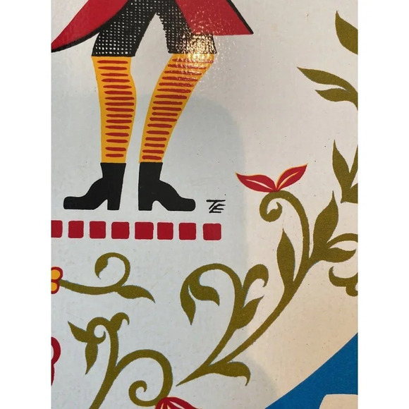 Vtg Scandinavian Tin Tray Pennsylvania Dutch Colorful Wall Art 19” - Picture 3 of 8